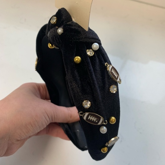 Footballs and Studs Velvet Top Knot Headband - Black - NWT - Picture 5 of 7